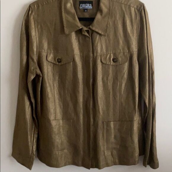 EUC Barbara Lesser Gold Linen Blend Button-Up Jacket | Size Medium - Picture 2 of 6